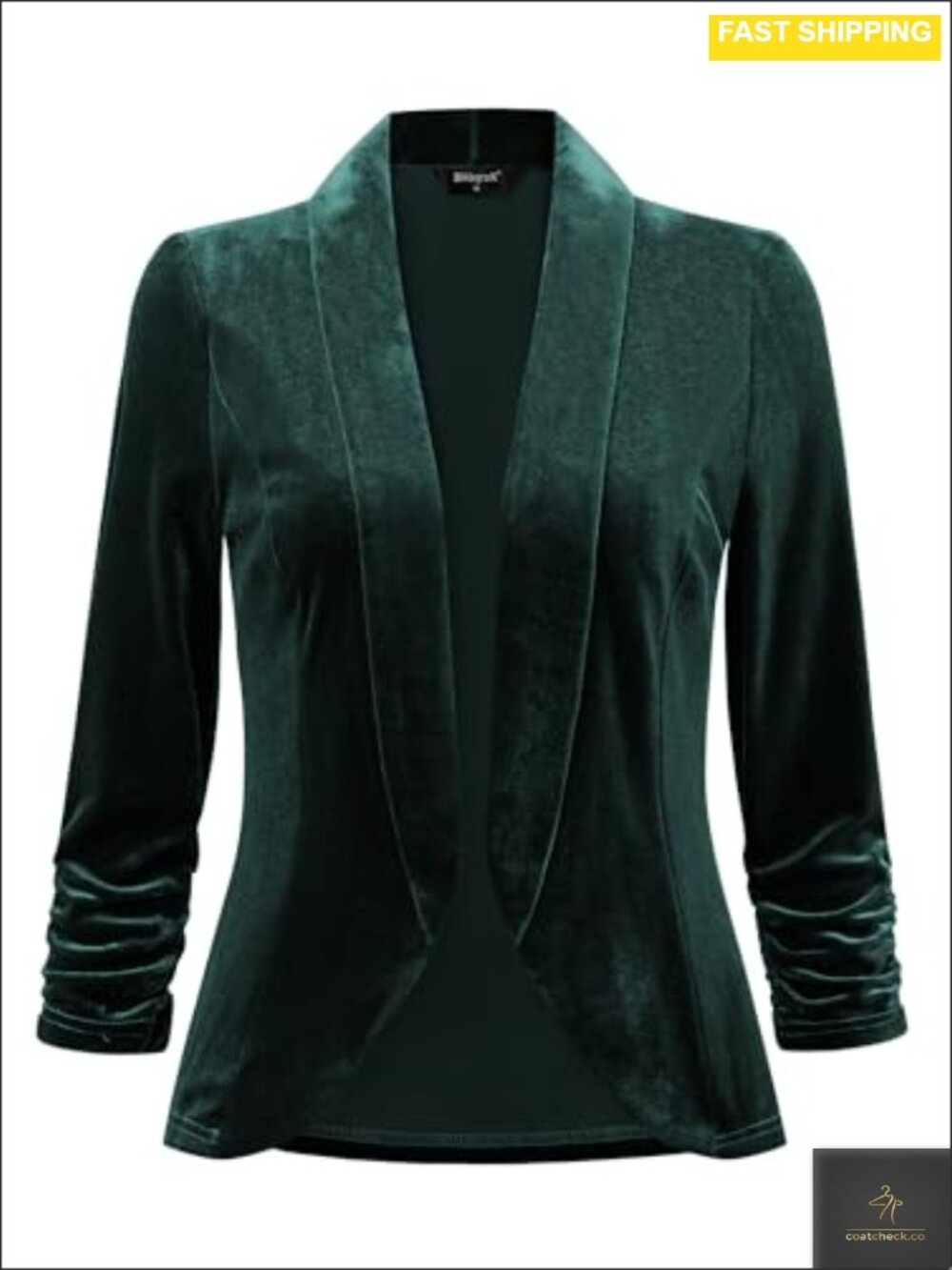 Velvet Shawl Collar Open Front Cardigan 3/4 Sleeve Evening Formal